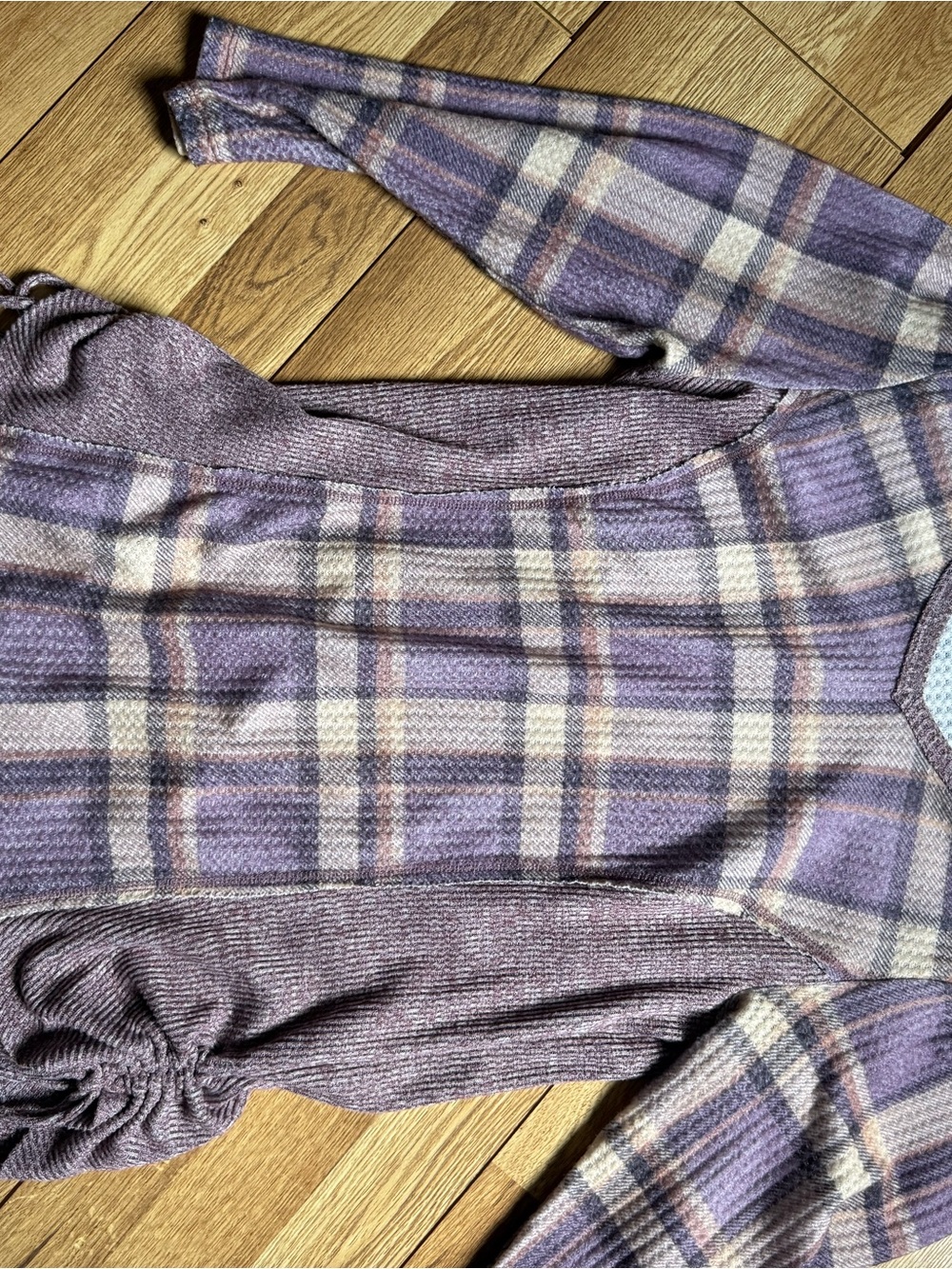 Cato Lavender Plaid Crewneck Sweater with Cream Stripes